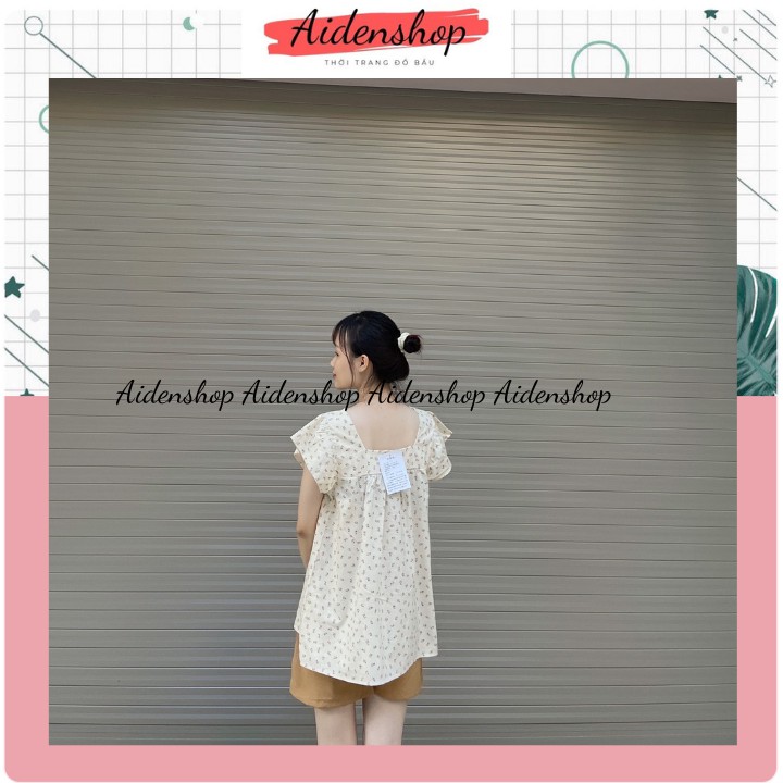 Bộ bầu thời trang đẹp mặc nhà màu trắng kem hoa nhí bộ đùi chất đẹp mát