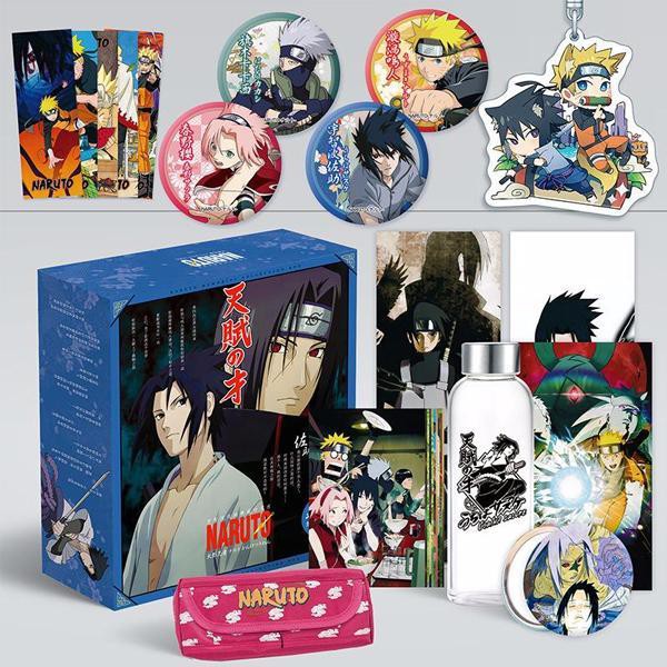 (200) Hộp quà tặng anime Naruto hộp to mẫu mới xanh có bình nước, ảnh dán, vòng tay, ảnh thẻ, postcard anime chibi