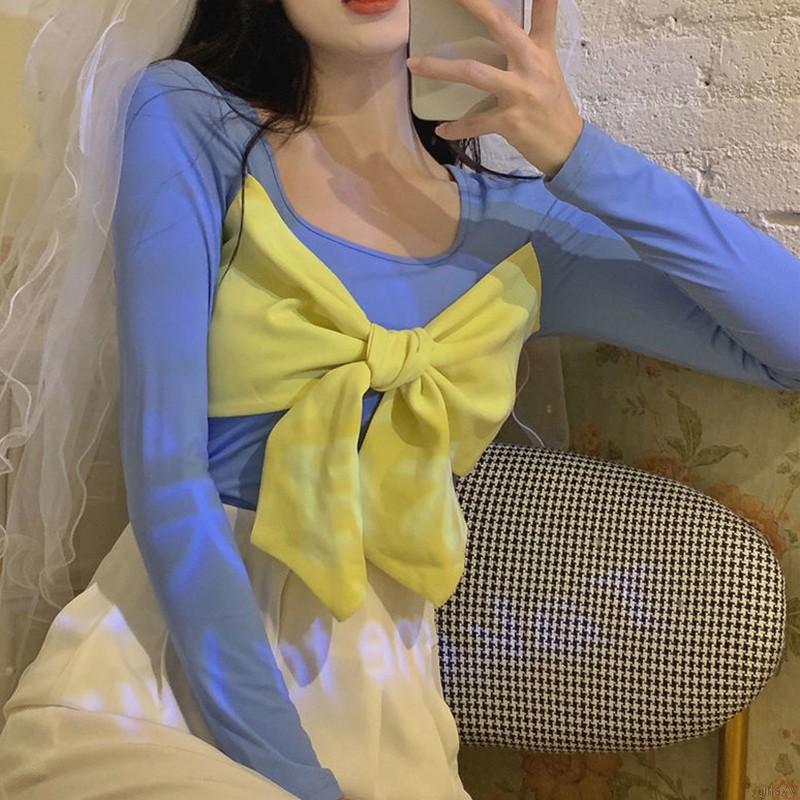 Áo thun tay dài dáng ôm thời trang phong cách Hàn Quốc dành cho nữ