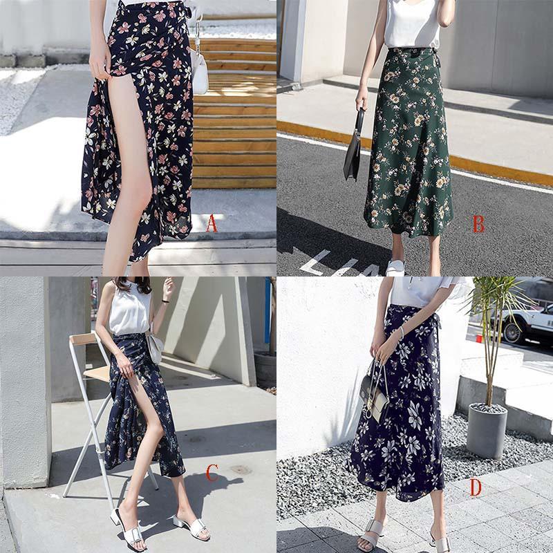 Chân váy chất Chiffon hoạ tiết hoa thiết kế xẻ quyến rũ