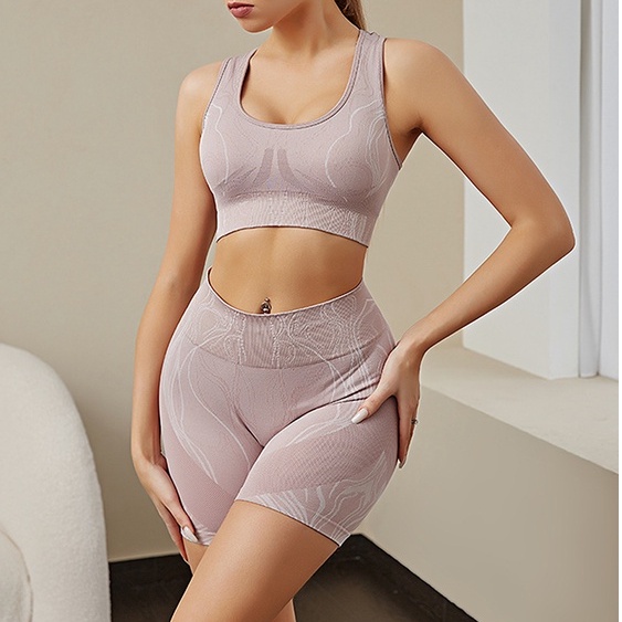 bộ tập yoga đồ tập yoga nữ, bộ đồ thể thao tập gym quần đùi áo bra dệt kim cao cấp SET06
