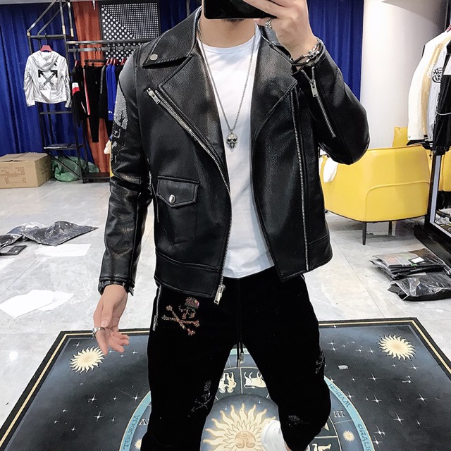 (tạm hết hàng) Áo khoác da biker cá tính hiệu Philipp Plein