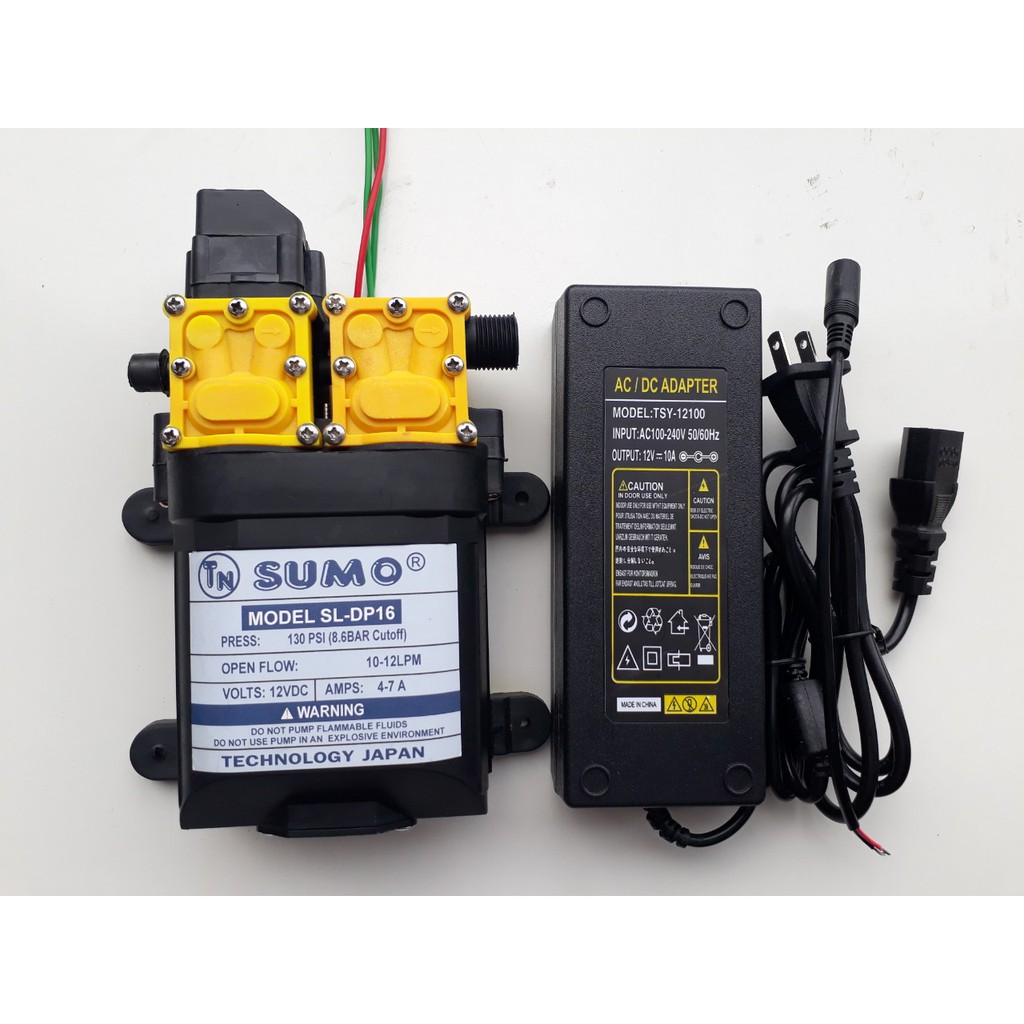 Bộ Máy bơm đôi SUMO mẫu mới 2020 và nguồn Tổ Ong 12v 10A - Bơm Phun Sương - Bơm Tăng áp