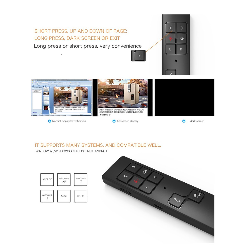 BÚT TRÌNH CHIẾU LAZER KIÊM CHUỘT KHÔNG DÂY KÈM NÚT TĂNG GIẢM ÂM LƯỢNG VIBOTON PP930