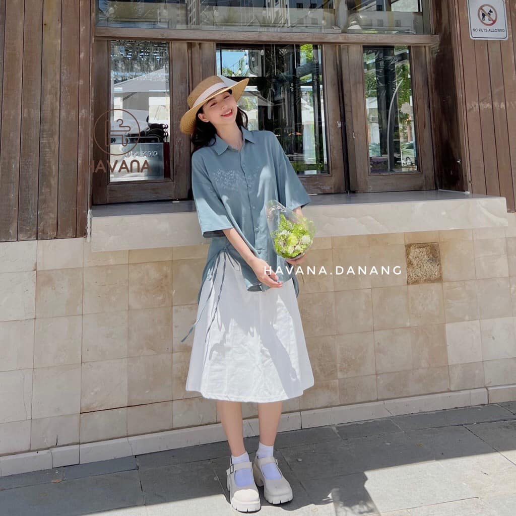 Áo Sơ Mi Nữ Cộc Tay Dây Nơ Eo 🦋 Somi Nữ Tay Lỡ Dáng Dài 4 Màu 🦋