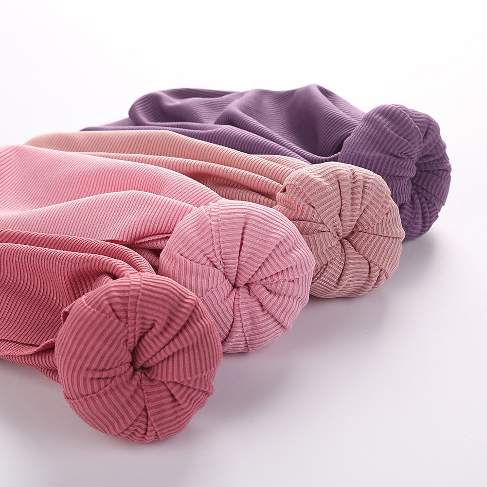 1 Mũ Beanie Sọc Mỏng Màu Trơn Thắt Nút Cho Bé Trai Bé Gái Sơ Sinh