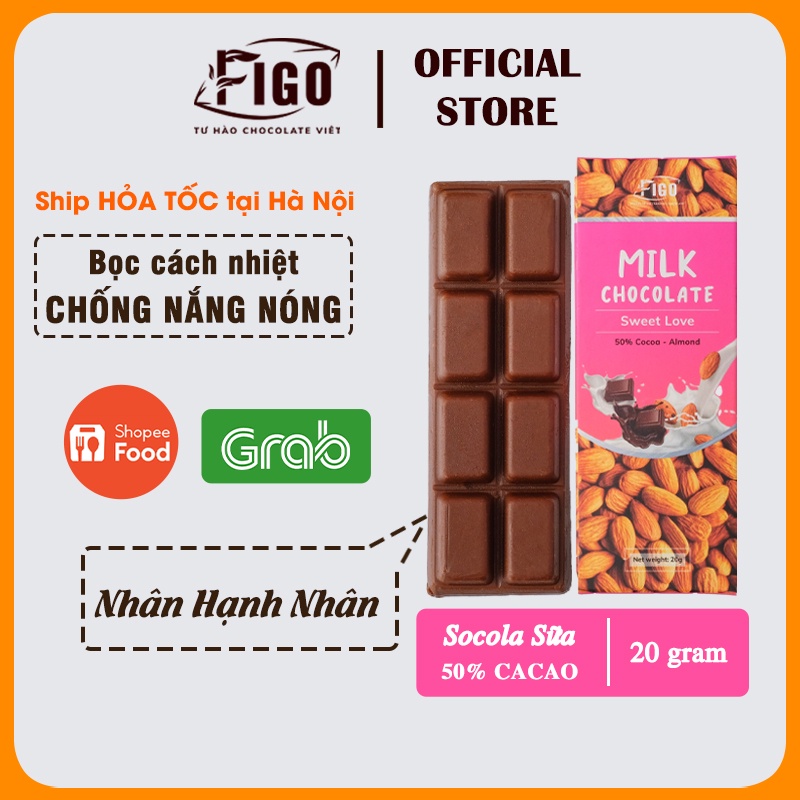 [Giao hoả tốc HN-4 Hộp Socola]  1 Hộp socola Sữa nho nhô 50g+ 3 Hộp Socola sữa 20g cookie,hạnh nhân, phô mai FIGO