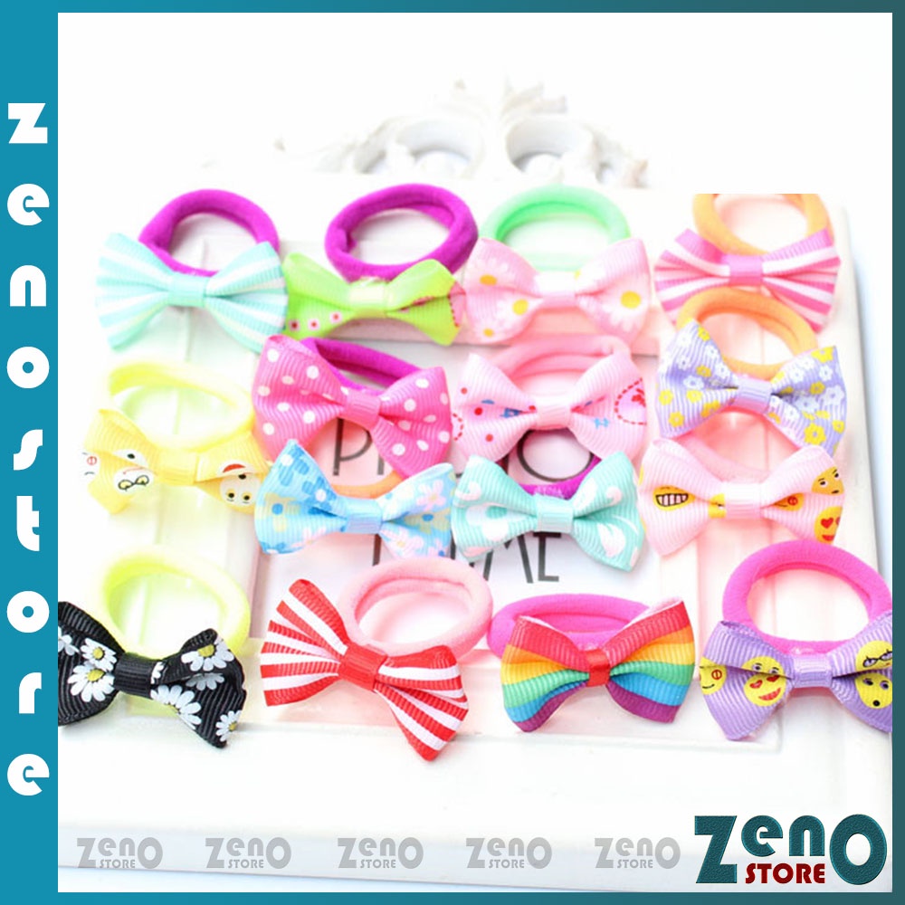 Set 10 dây buộc tóc đính nơ cho bé, chun buộc tóc nhiều màu co giãn dễ buộc PT23