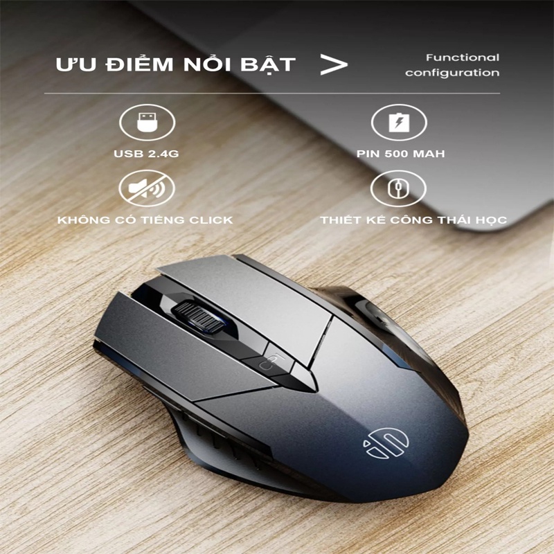 Chuột không dây pin sạc inphic PM6 - chuột gaming không dây bluetooth cao cấp QT