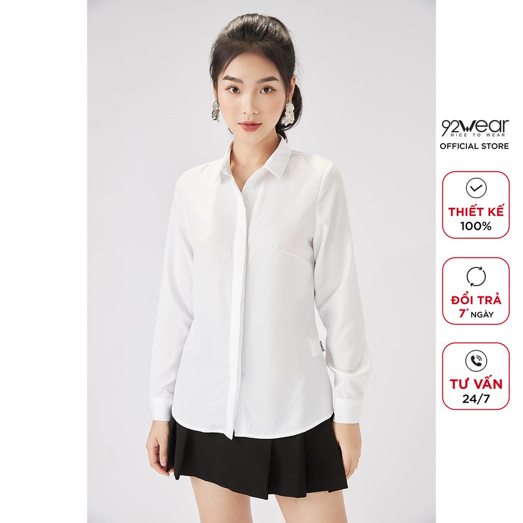 Áo sơ mi trắng nữ 92WEAR cổ đức chất mát ASW1156