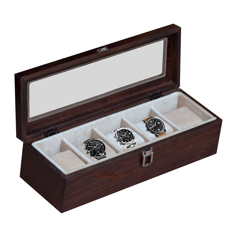 Hộp đựng đồng hồ bằng gỗ cao cấp 5 ngăn Nhatvywood WB501, phù hợp làm  quà tặng sinh nhật ý nghĩa .