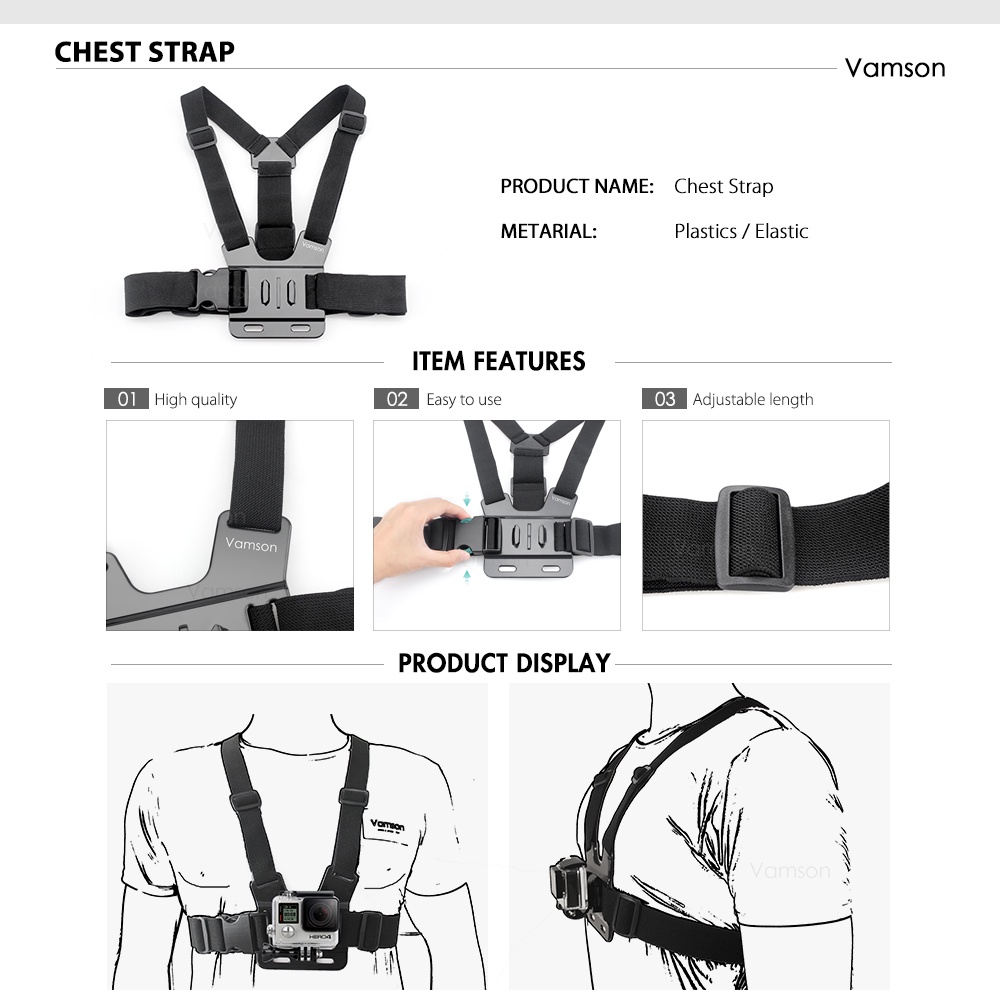 GOPRO Dây Đeo Ngực/Cổ Tay Gắn Máy Ảnh Hành Động Xiaomi Yi Xoay 360 Độ 10 9 8 6 7