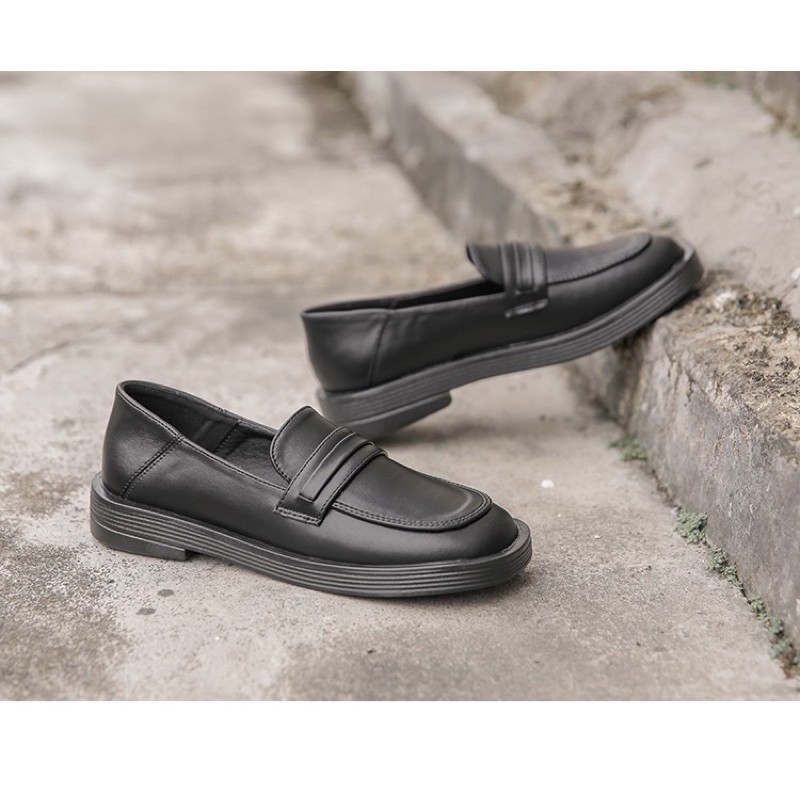 DA MỀM HÀNG LOẠI 1 giày moccasin moca nữ mũi vuông đế bệt 3 phân êm chân dễ phối đồ màu đen màu nâu | BigBuy360 - bigbuy360.vn