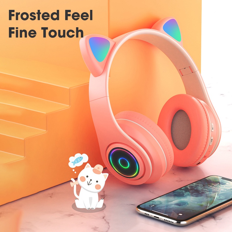 SHIP NHANH Tai nghe bluetooth mèo dễ thương có micrô, đèn LED màu có thể gập lại, kết nối điện thoại di động máy tính