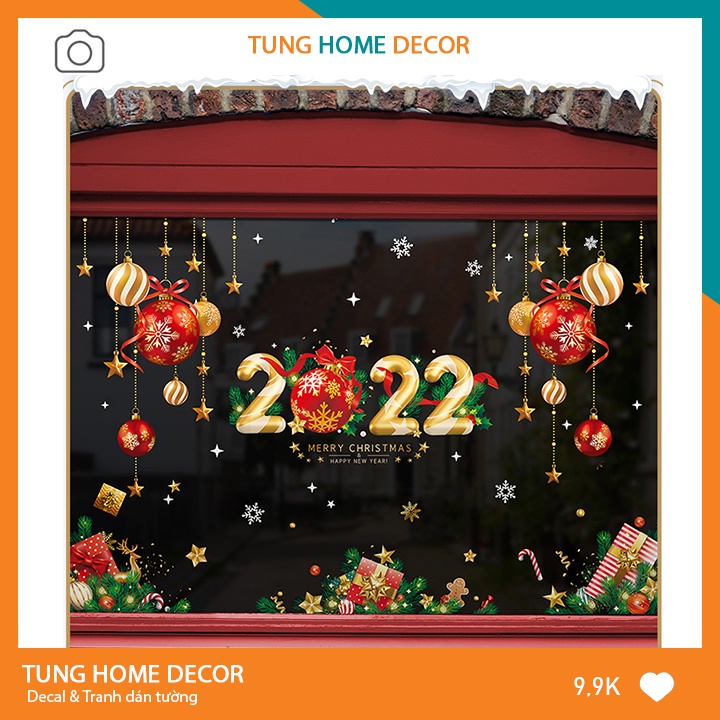 Decal dán kính giáng sinh trang trí noel 2022 TUNG DECOR KT 60*90cm nhiều mẫu sẵn keo dễ dàng bóc dính