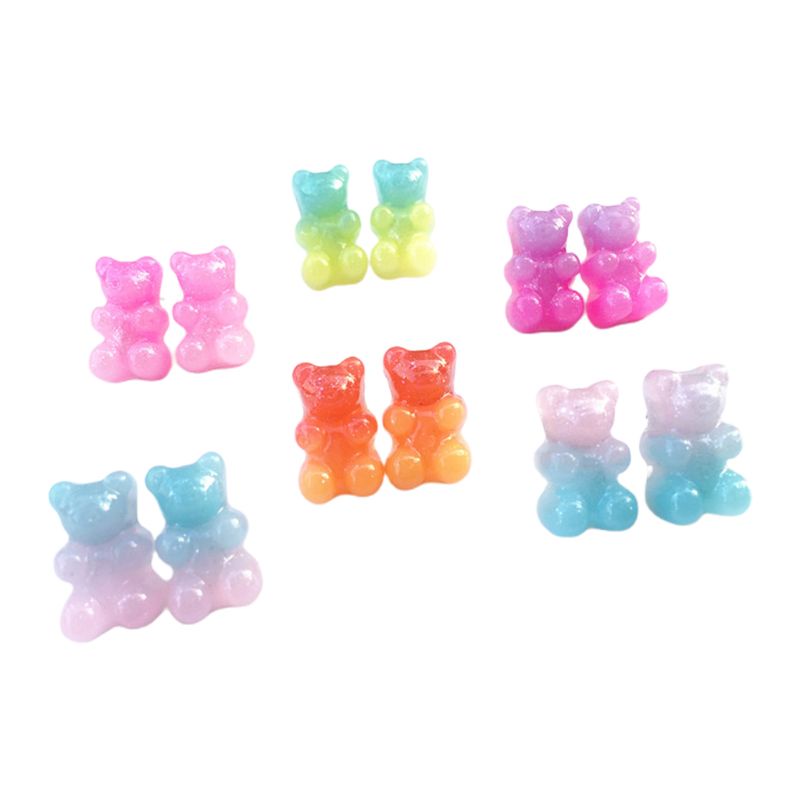 6 Đôi Bông Tai Hình Gấu Gummy Bằng Resin Màu Kẹo Ngọt Thời Trang
