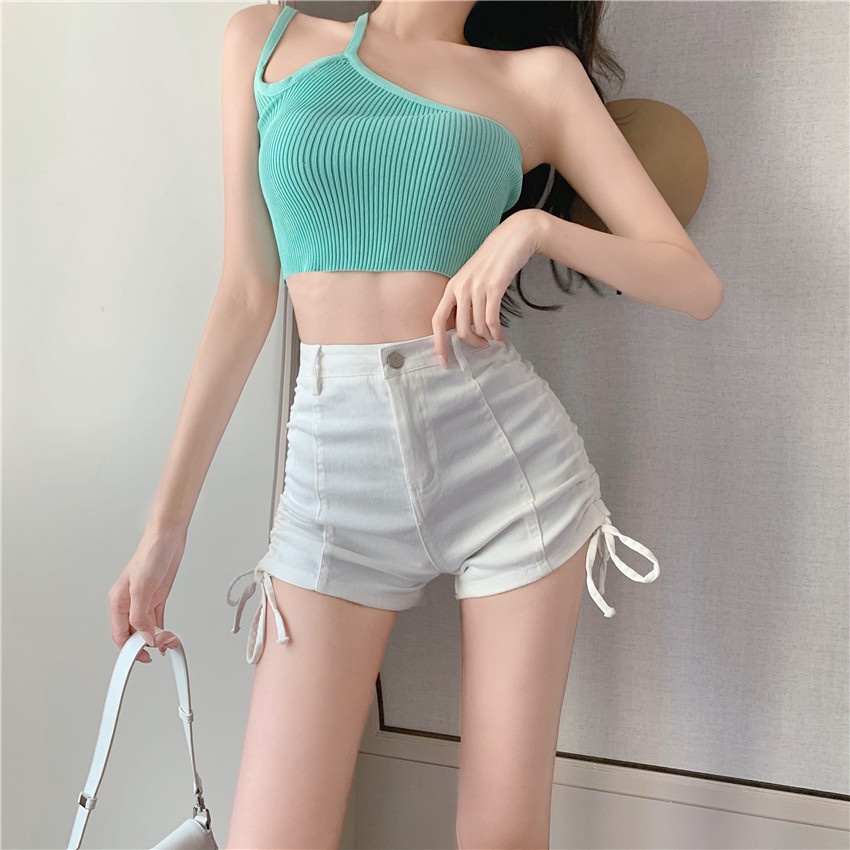 DUNEA Quần short denim lưng cao phối dây rút cá tính dành cho nữ
