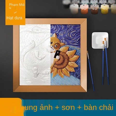 Bức tranh sơn dầu kỹ thuật số phù điêu ba chiều vẽ tay Van Gogh tự làm và tô màu hiếp dâm trang trí hoa hướng dương Châu