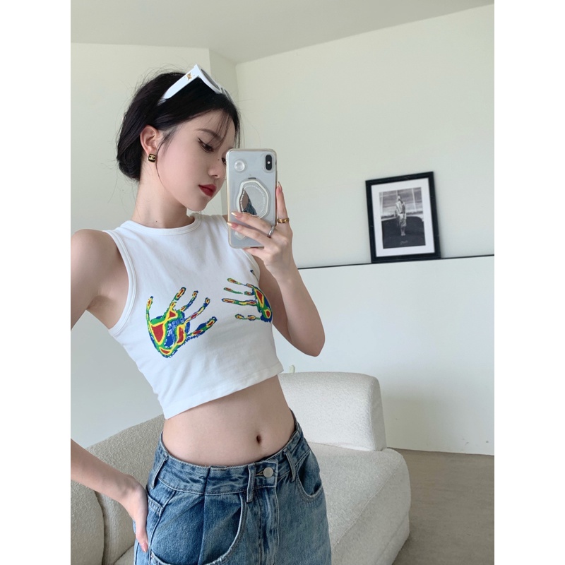 Áo Hai Dây Ngắn Phong Cách retro Mỹ Cho Nữ