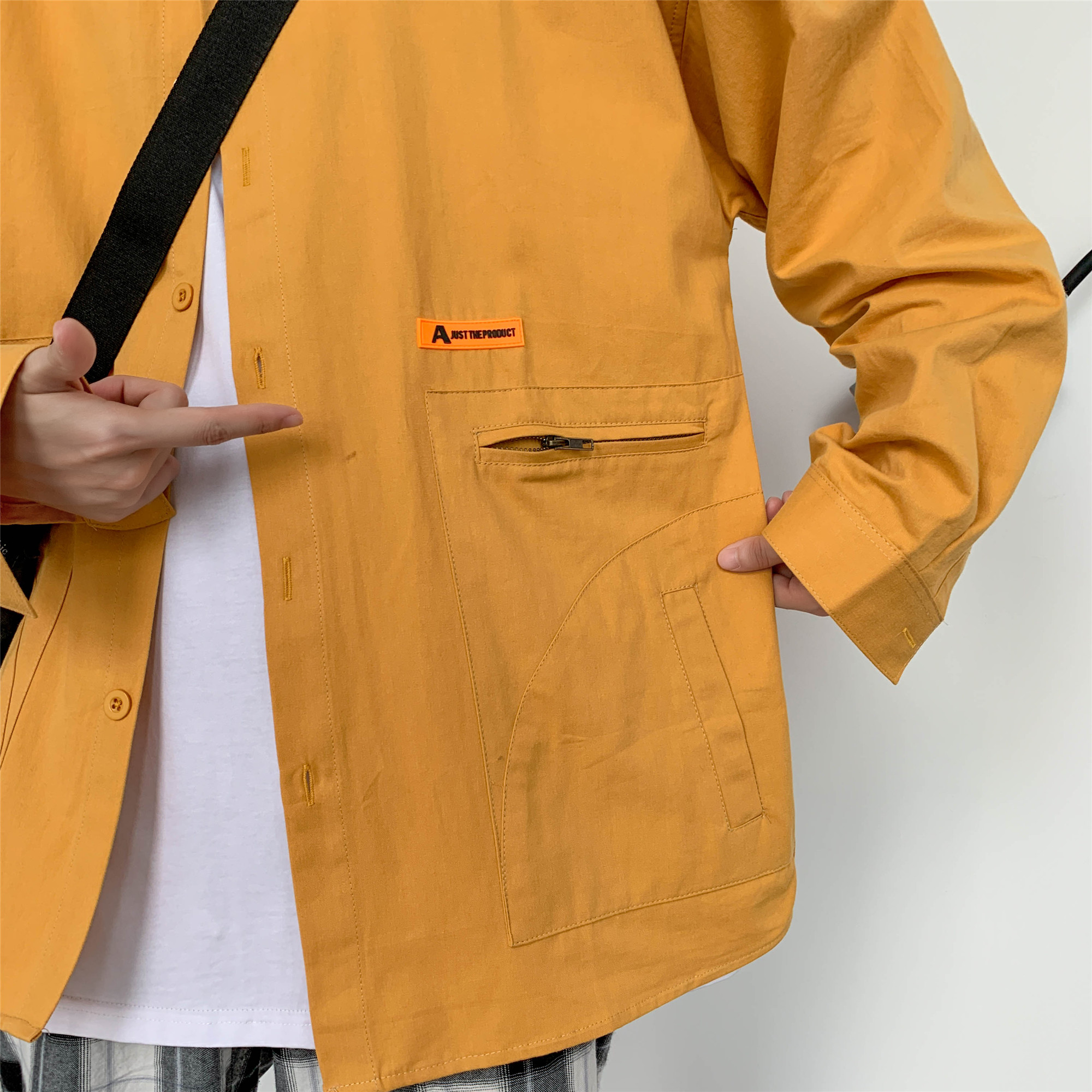 Áo sơ mi tay dài nhiều túi hộp nhãn màu vàng 3 màu tùy chọn M-3XL cho nam | BigBuy360 - bigbuy360.vn