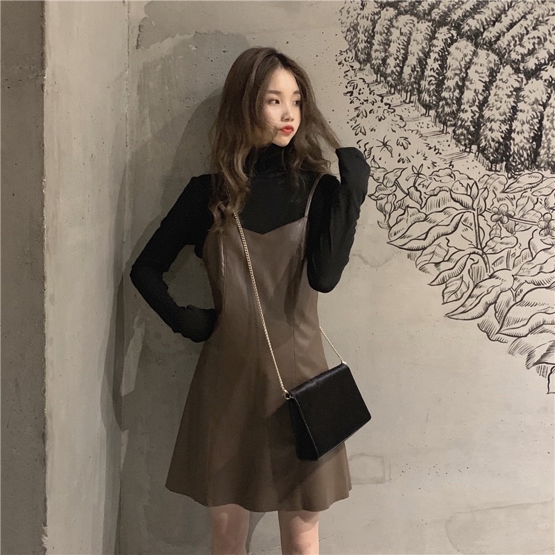 Set Áo thun dài tay + Đầm yếm Xiaozhainv thời trang xinh xắn phong cách Hàn Quốc cho nữ