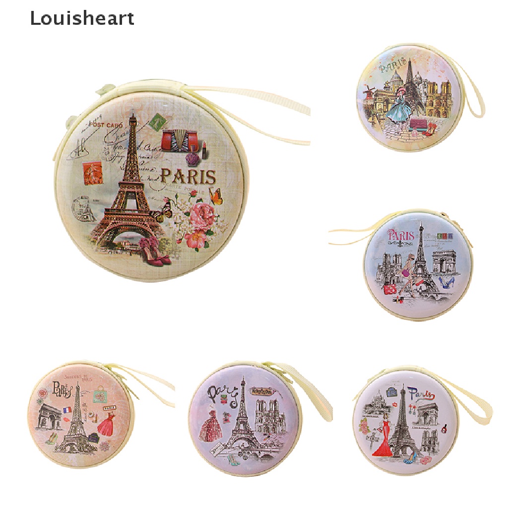Ví Tiền Xu Louisheart Mini Hình Tròn In Hình Tháp Eiffel Dễ Thương
