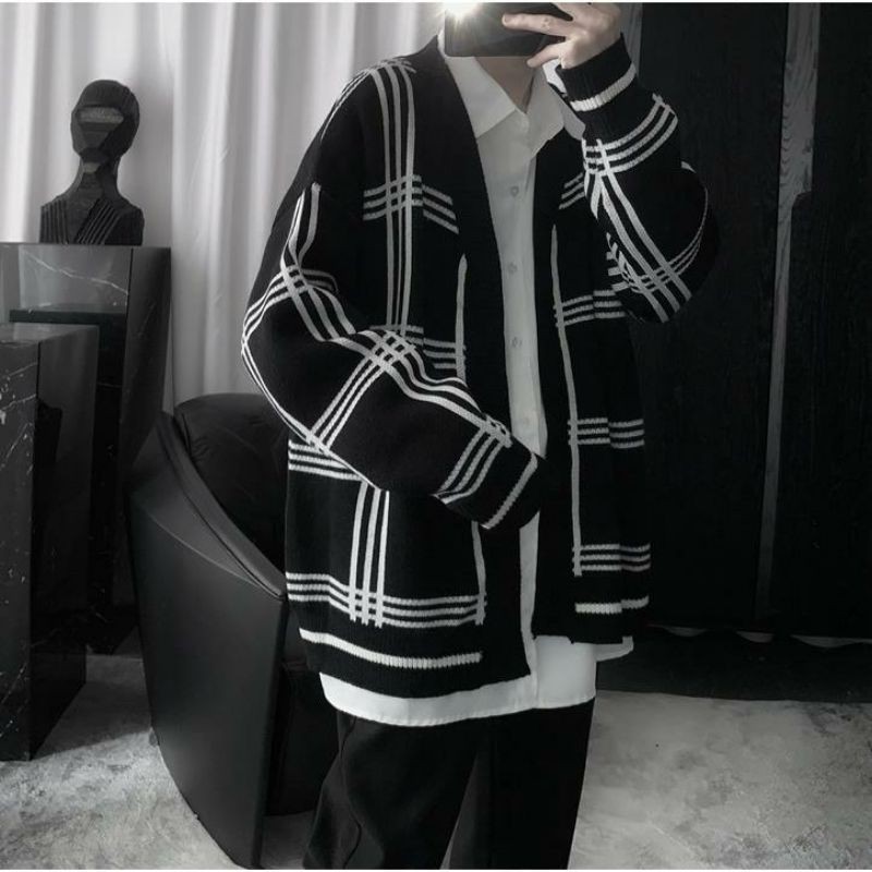 Áo cardigan kẻ đen trắng nam nữ (sẵn) | BigBuy360 - bigbuy360.vn
