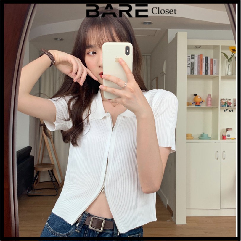🍓🍓 Áo croptop kiểu cổ bẻ 🍓🍓 khóa kéo chất đẹp 🌵 - AO024