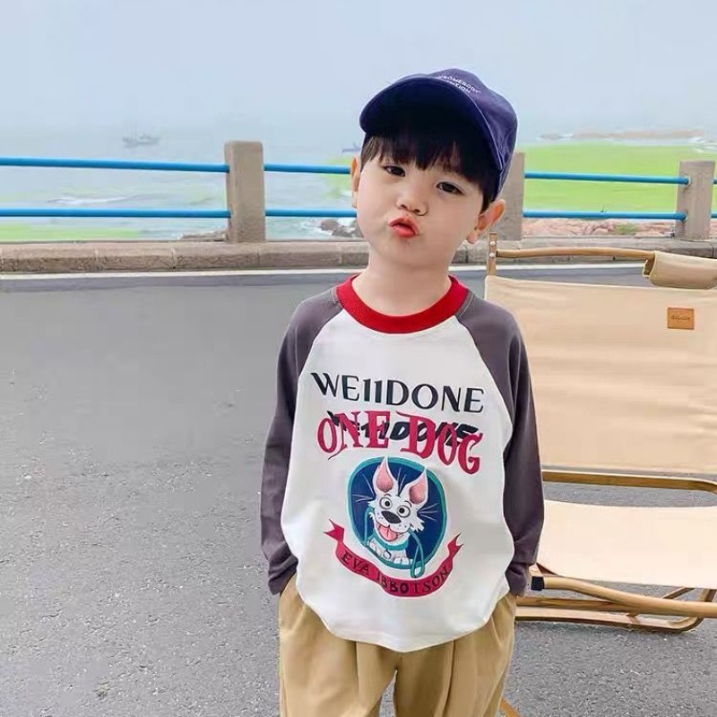 Áo Thun Tay Dài Vải Cotton Mỏng In Hoạt Hình Thời Trang Xuân Thu Cá Tính Cho Bé Trai
