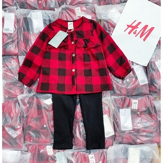 Bg744- set bé gái áo caro đỏ kèm quần legging