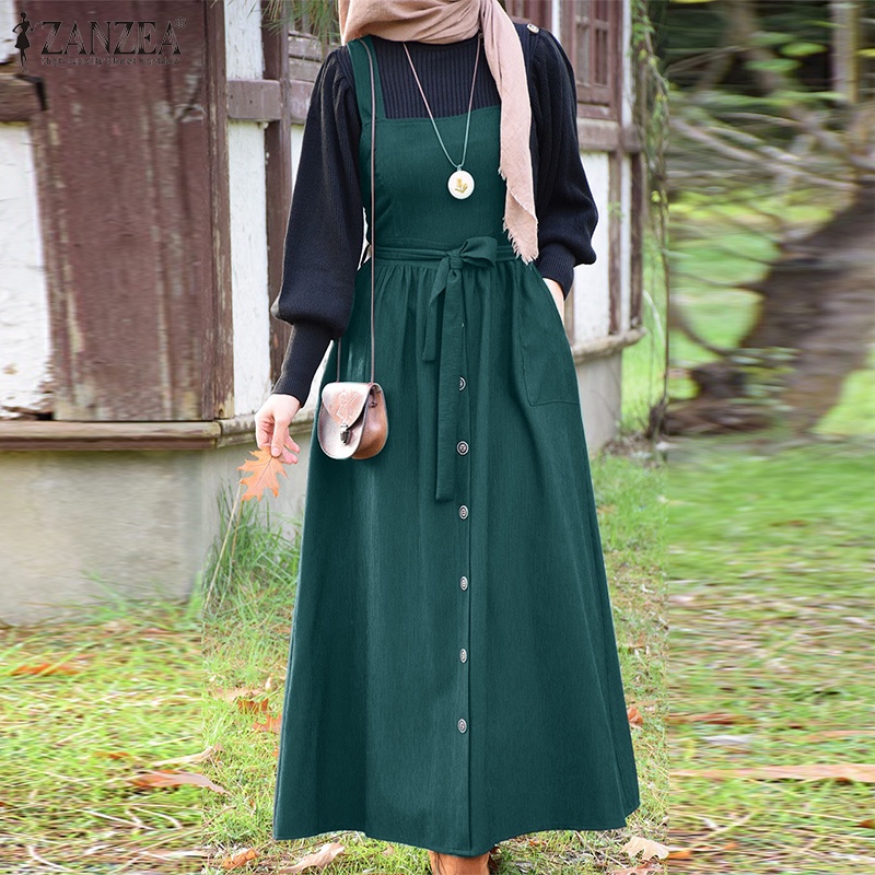 Đầm dài ZANZEA không tay cổ vuông thời trang cho phụ nữ hồi giáo