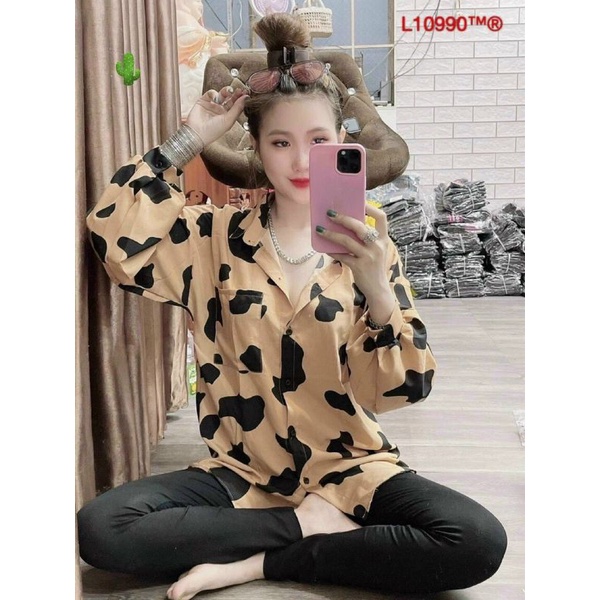 Áo sơ mi bò sữa  và beo dài tay xịn xò(có bán quần riêng) mẫu mới  chất kate lụa 100%,, Size&lt;60kg