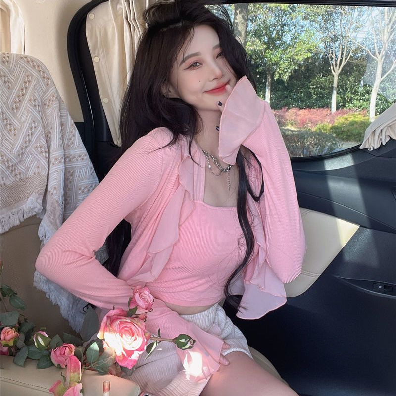 COZOK Set Áo Cardigan Dệt Kim Tay Dài Chống Nắng + Áo Sát Nách Thời Trang Gợi Cảm