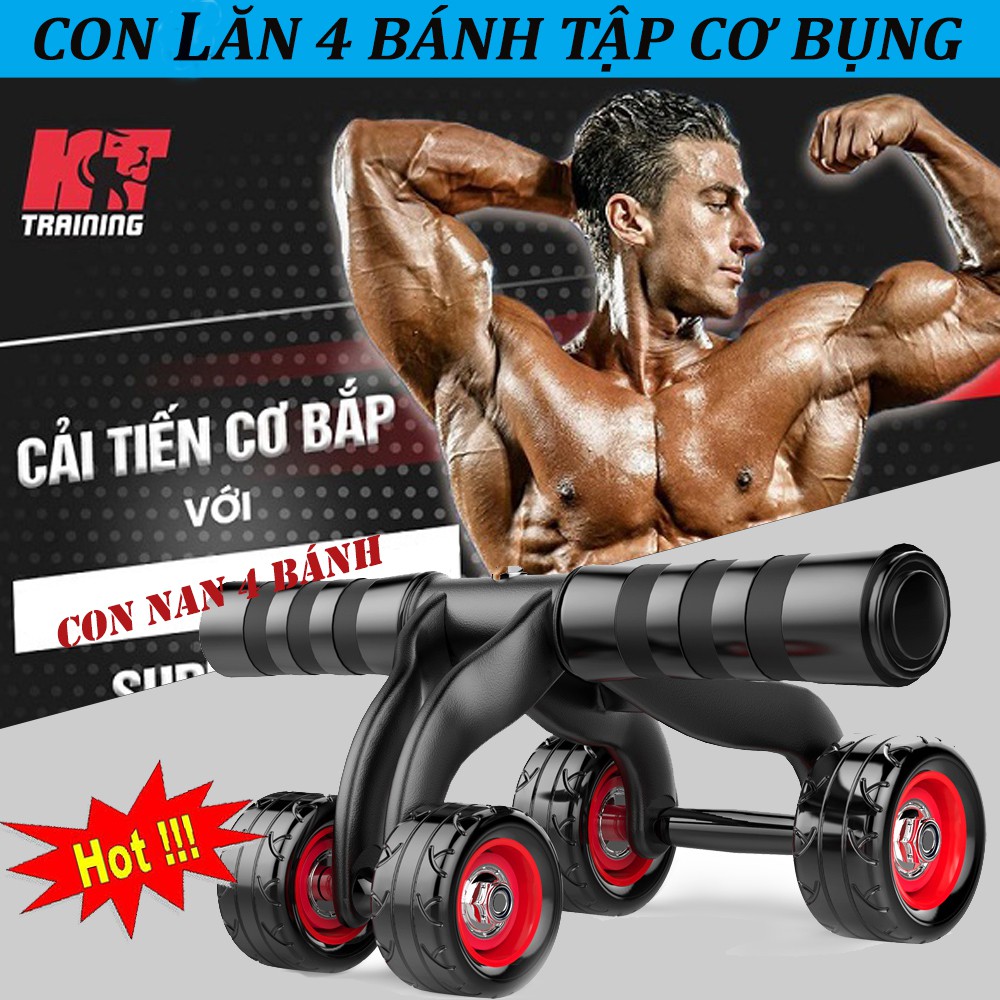 Con Lăn Tập Cơ Bụng 4 Bánh, Dụng Cụ giúp Lấy Vòng Eo Săn Chắc Chỉ Sau 3 Tuần ( Tặng Kèm Miếng Đệm Mút Đầu Gối ) Mua Ngay