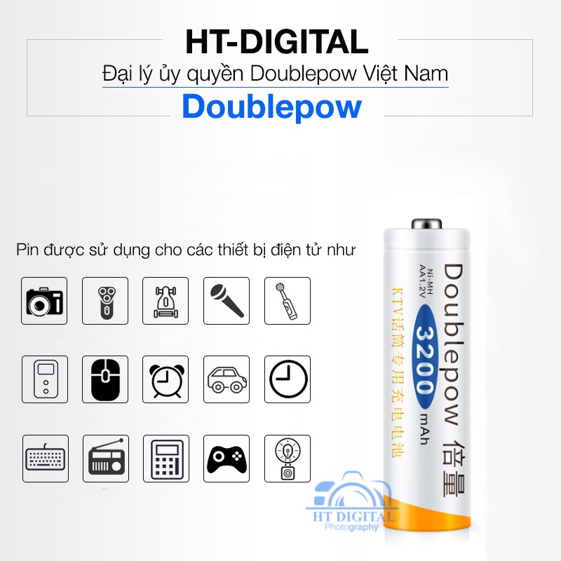 Pin Sạc AA 3200mAh Doublepow dung lượng cao cho Micro karaoke, đồ chơi trẻ em, đồng hồ treo tường