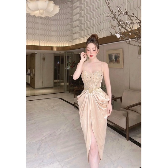 Đầm body lưới 2 dây phối phi thun lụa cao cấp sang trọng kết đá tráng gương tròn TRIPBLE T DRESS - size M/L - MS357V
