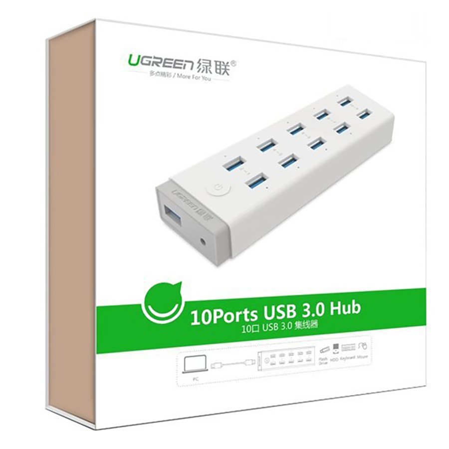 Hub chia sang 10 cổng USB 3.0 Ugreen 20297 ✔HÀNG CHÍNH HÃNG ✔ có nguồn đi kèm