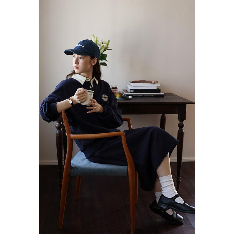 Bộ Áo Sweater Cổ Bẻ Thêu Họa Tiết Màu Sắc Tương Phản Phong Cách Hàn Quốc Thời Trang Mùa Thu Mới