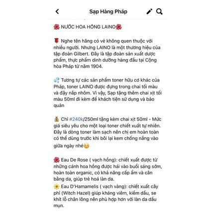 Nước hoa hồng LAINO 250ml