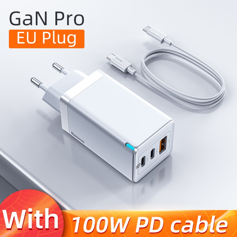 Củ Sạc Nhanh Baseus CCGAN65E2 65W GaN USB Type C QC3.0 Được Nâng Cấp Kèm Cáp Cho iPhone 12 11 Xiaomi