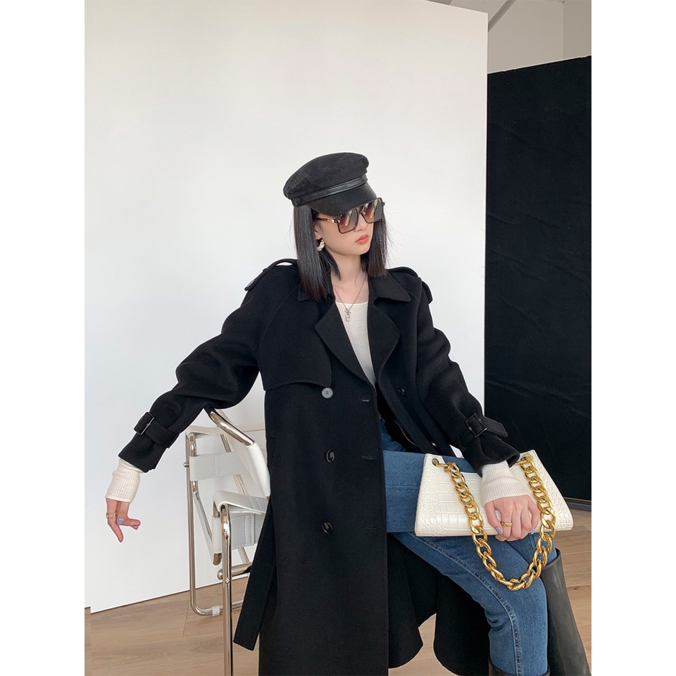 áo khoác cashmere màu đen hai mặt cao cấp thời trang cổ điển sang trọng phong cách châu âu thanh lịch. hàng QC KCC1293