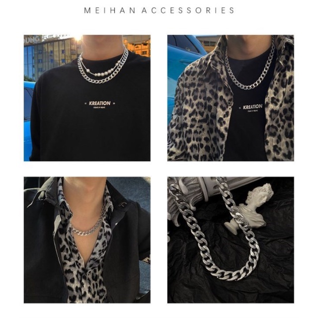 Vòng cổ dày 8mm phong cách hip hop cá tính cho nam và nữ