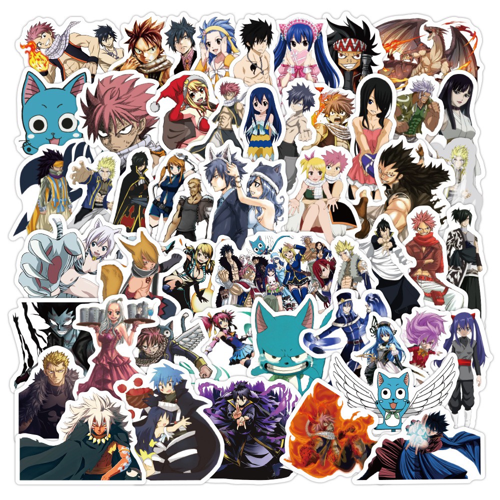 Y&P| Hình Dán Chống Nước Fairy Tail Nhật Bản Anime Mũ Bảo Hiểm Máy Tính Xách Tay Hành Lý Dán Thiết Lập, 50 tờ