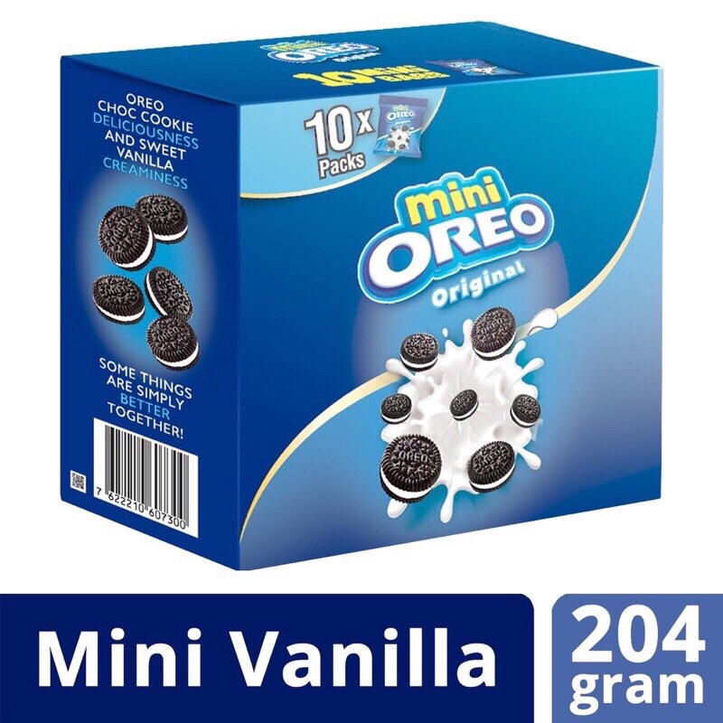 HỘP BÁNH QUY OREO MINI CHOCOLATE / VANI 204g (10 gói bánh bên trong)