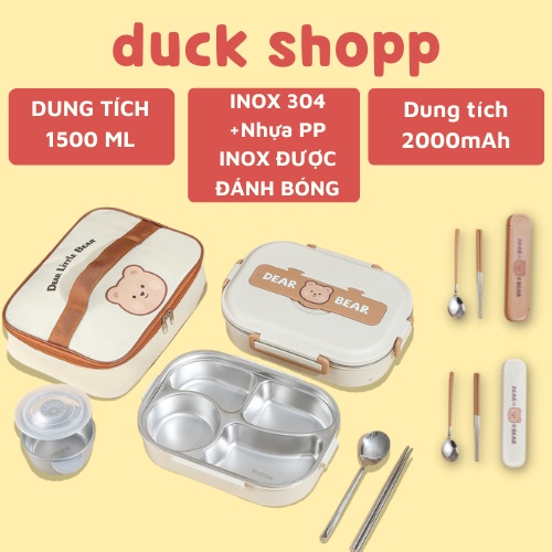 Hộp cơm giữ nhiệt Dear Bear đựng cơm văn phòng, hộp đựng cơm trưa cao cấp chất liệu Inox 304 bảo hành 1 đổi 1