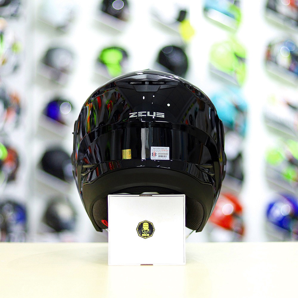 Mũ 3/4 2 Kính Zeus 613B Đen Bóng Tặng Kèm Mái Che Có Thể Tháo Rời