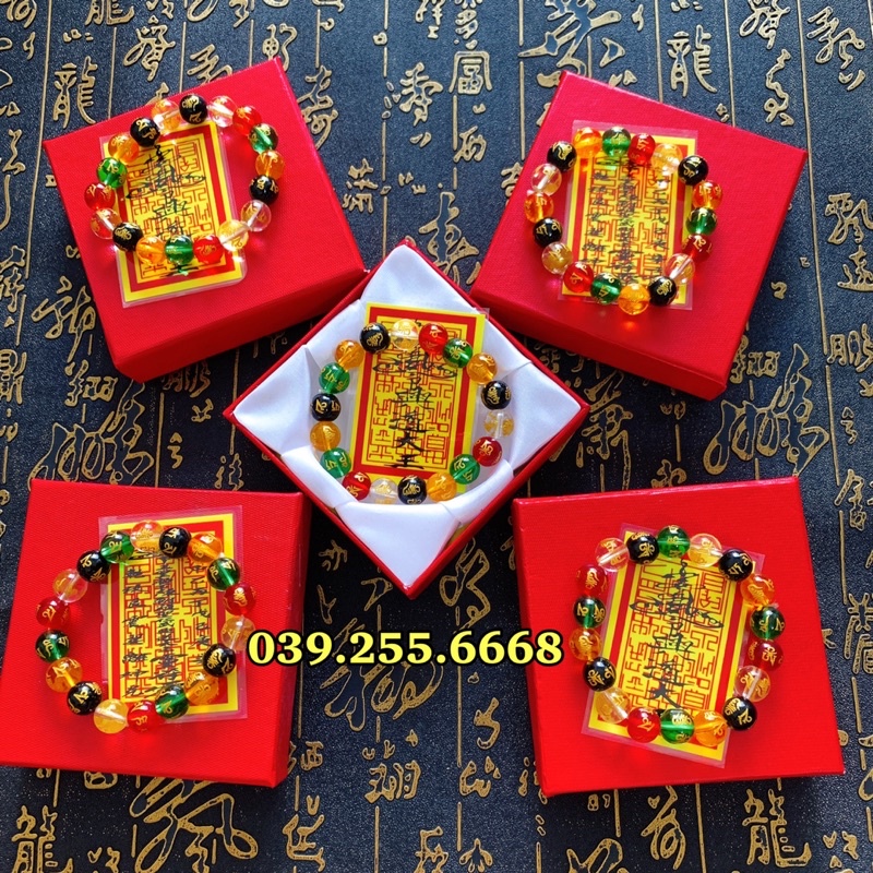 Combo Vòng Đá Ngũ Bảo Tây Tạng khắc chú chữ Phạn Omani tặng kèm hộp đỏ