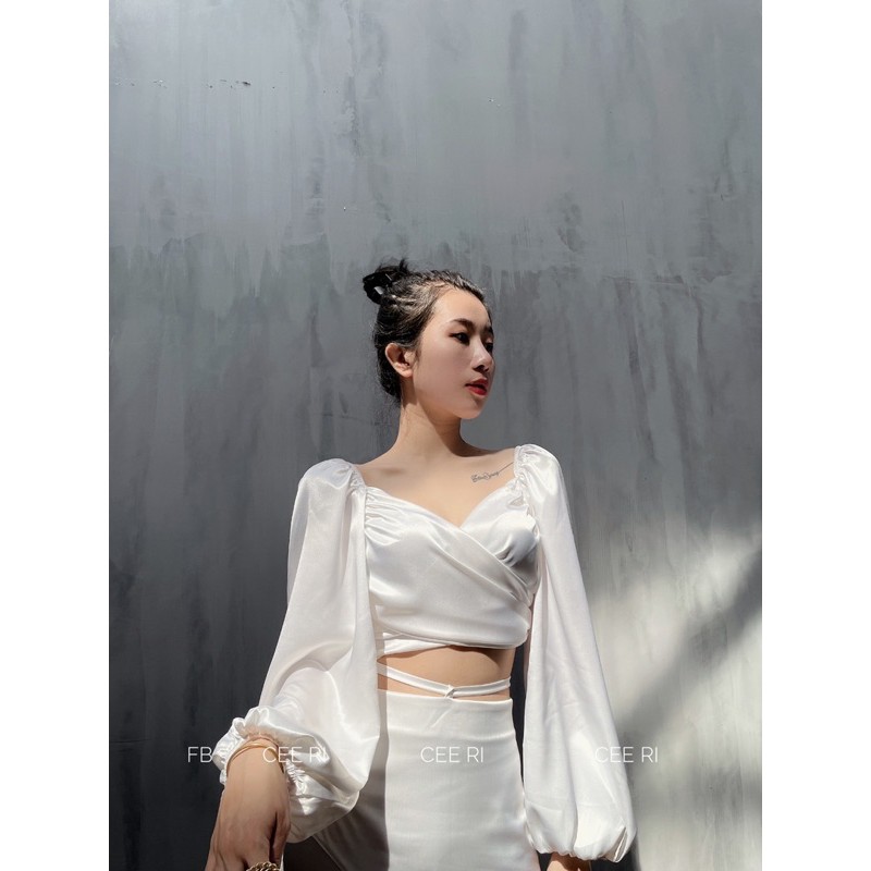 Set lụa màu nude & trắng