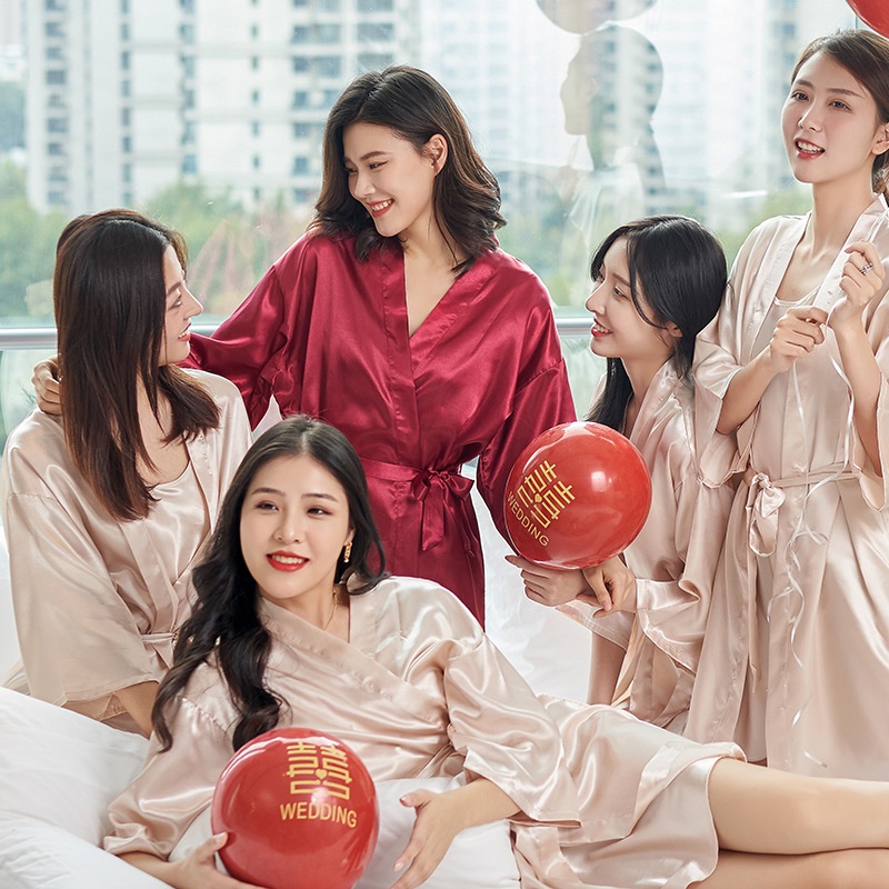 Áo Choàng Ngủ Cô Dâu Cỡ Lớn Rộng Rãi Áo Choàng Tắm Lụa Mô Phỏng Áo Choàng Ngủ Nữ Phù Dâu Đám Cưới