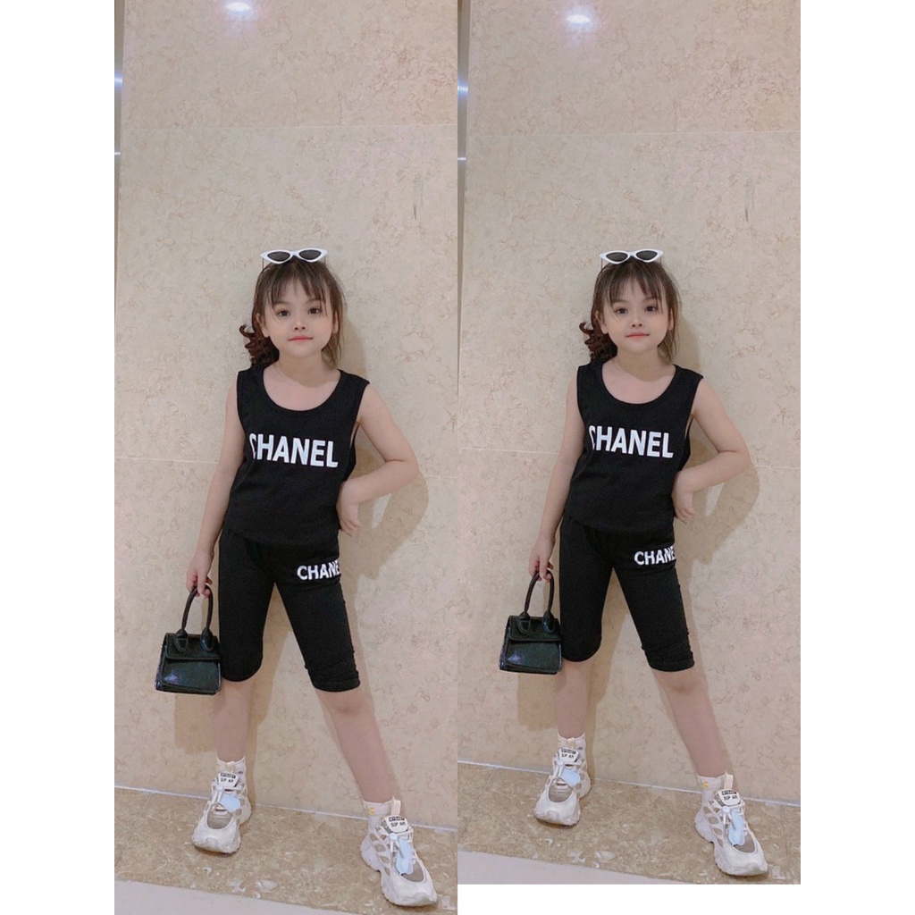 Bộ quần áo croptop mùa hè cho bé gái, bộ sát nách CHA. NELL kèm quần legging cho bé